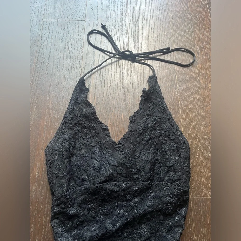 Vintage Black lace halter tie-up asymmetrical evening dress XS - Picture 5 of 15